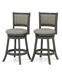 Gymax Swivel Bar Stools Set of w/ Soft-padded Back and Seat Sturdy Wooden Frame
