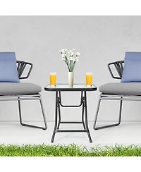 Gymax 18'' Foldable Patio Side Table Square Coffee Bistro Table w/ Tempered Glass Table Top