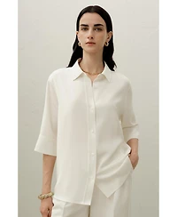 Lilysilk Women's Heavy Silk Crepe Relaxed Half-Sleeve Shirt
