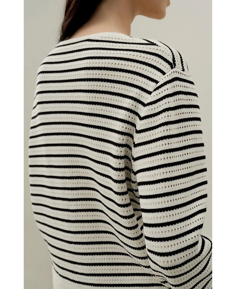 Lilysilk Women's Toscana Striped Pointelle Cardigan