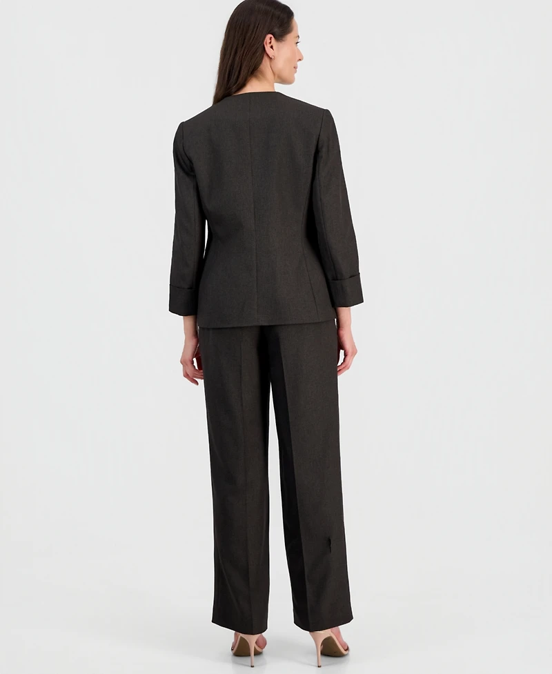 Le Suit Women's Collarless One-Button Jacket & Fly-Front Wide-Leg Pants