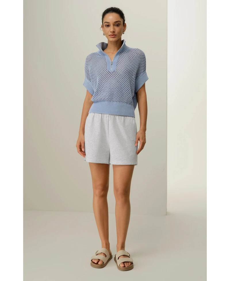 Lilysilk Women's Toscana Pointelle Knit Half-Zip Sweater