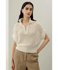 Lilysilk Women's Toscana Pointelle Knit Half-Zip Sweater