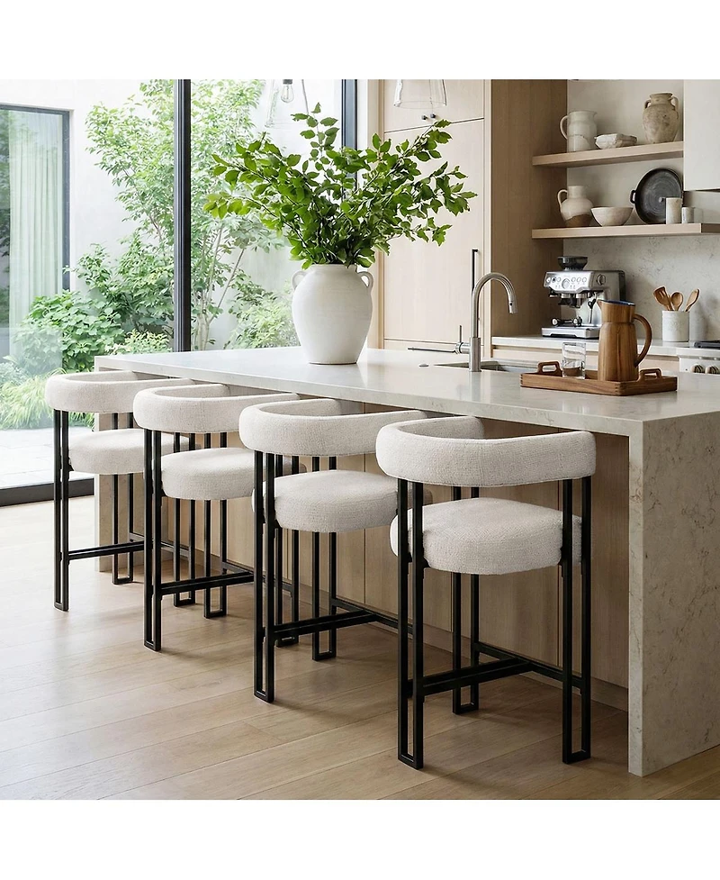 Maison Boucle Upholstered Counter Height Stool with Arms, Metal Frame 1 Pc
