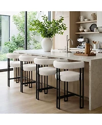 Maison Boucle Upholstered Counter Height Stool with Arms, Metal Frame 1 Pc