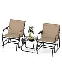 Gouun 3-Piece Outdoor Glider Bistro Set with Teak Wood and Glass Table