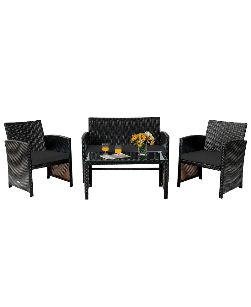 Gouun 4-Piece Patio Rattan Seating Set with Loveseat, Chairs, and Coffee Table