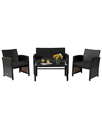 Gouun 4-Piece Patio Rattan Seating Set with Loveseat, Chairs, and Coffee Table