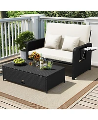 Gouun Outdoor Wicker Daybed with 4-Level Adjustable Backrest and Storage Ottoman