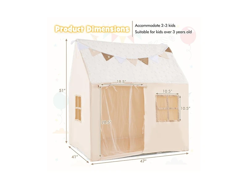 Hongge Kids Play Tent Large Playhouse with Glow in the Dark Stars and Mat-Beige