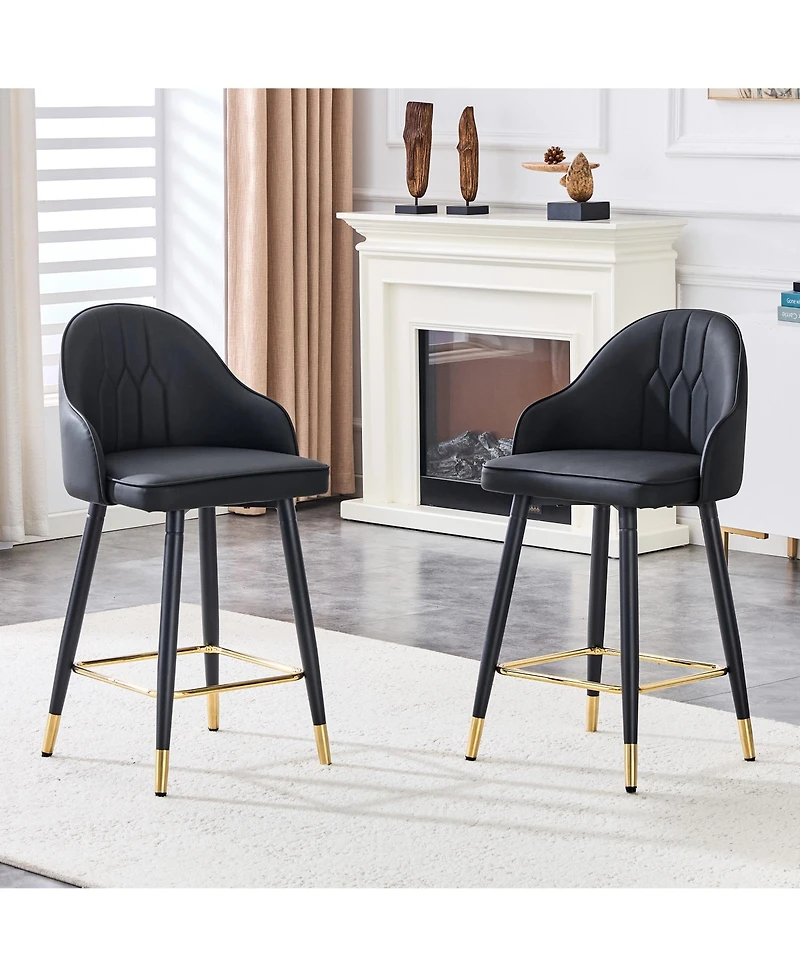 Rainsken Pu Leather Bar Stools Set of 2, Modern Counter Height Chairs with Ergonomic Backrest and Metal Footrest for Kitchen Island