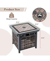 sumyeg 21.5-Inch Outdoor Pe Rattan Side Table with Umbrella Hole, Square Design