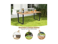 Clihome 6-Person Acacia Wood Outdoor Dining Table with 2 Inch Umbrella Hole