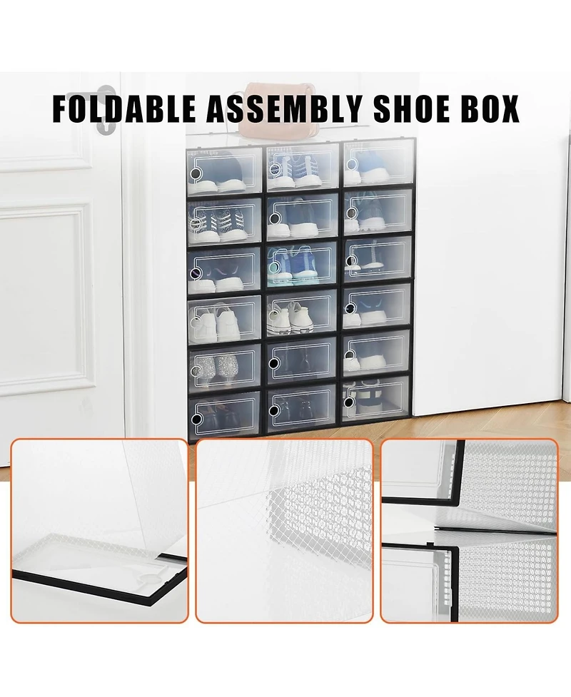 homfan 18 Pack Clear Shoe Storage Boxes with Front Doors