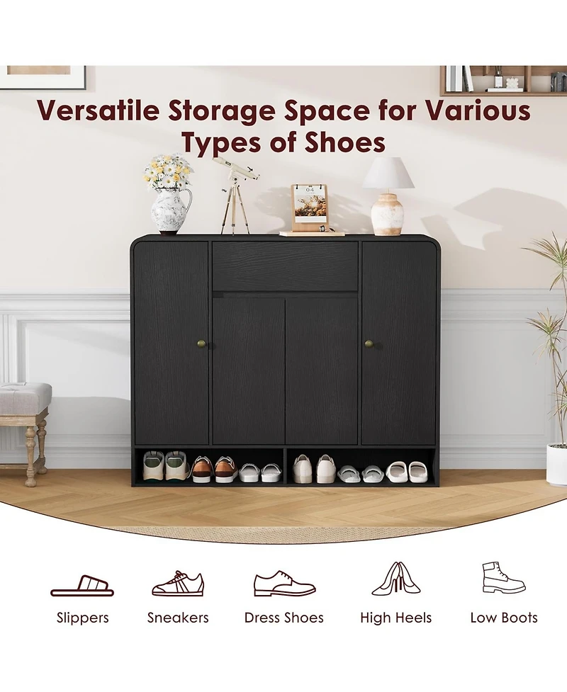 homfan Shoe Cabinet with 4 Doors and Drawer, 10 Tier Entryway Storage Open Bottom Shelf