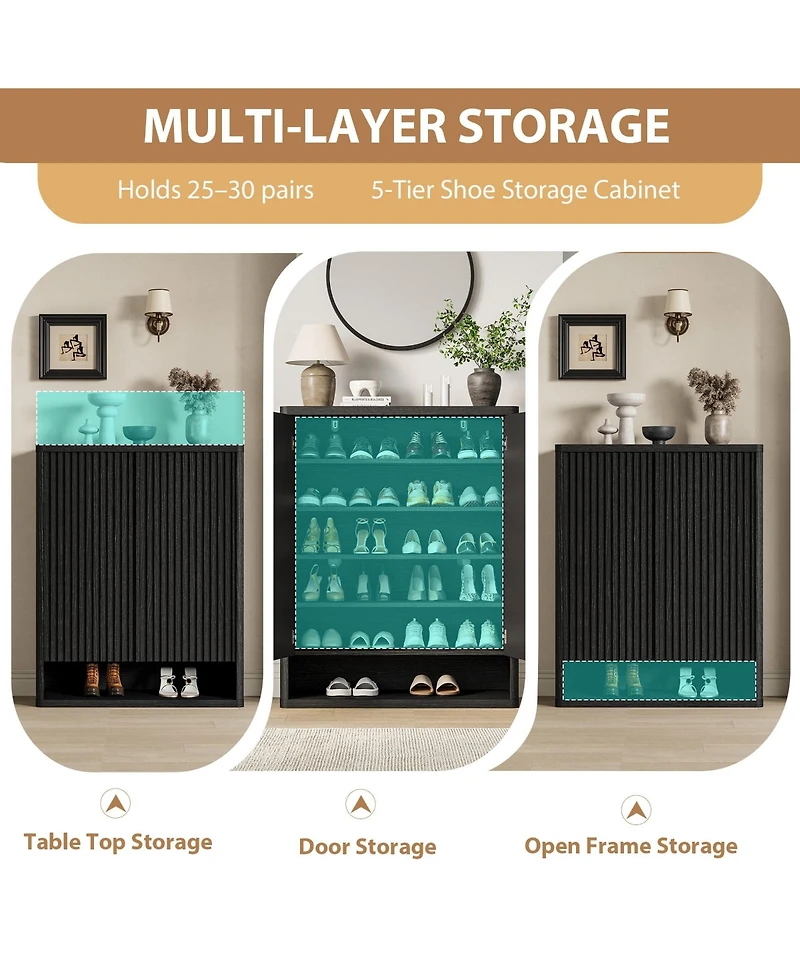 homfan 31.5 Shoe Cabinet with Fluted Door and Adjustable Shelves, Narrow Entryway Storage