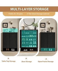 homfan 31.5 Shoe Cabinet with Fluted Door and Adjustable Shelves, Narrow Entryway Storage