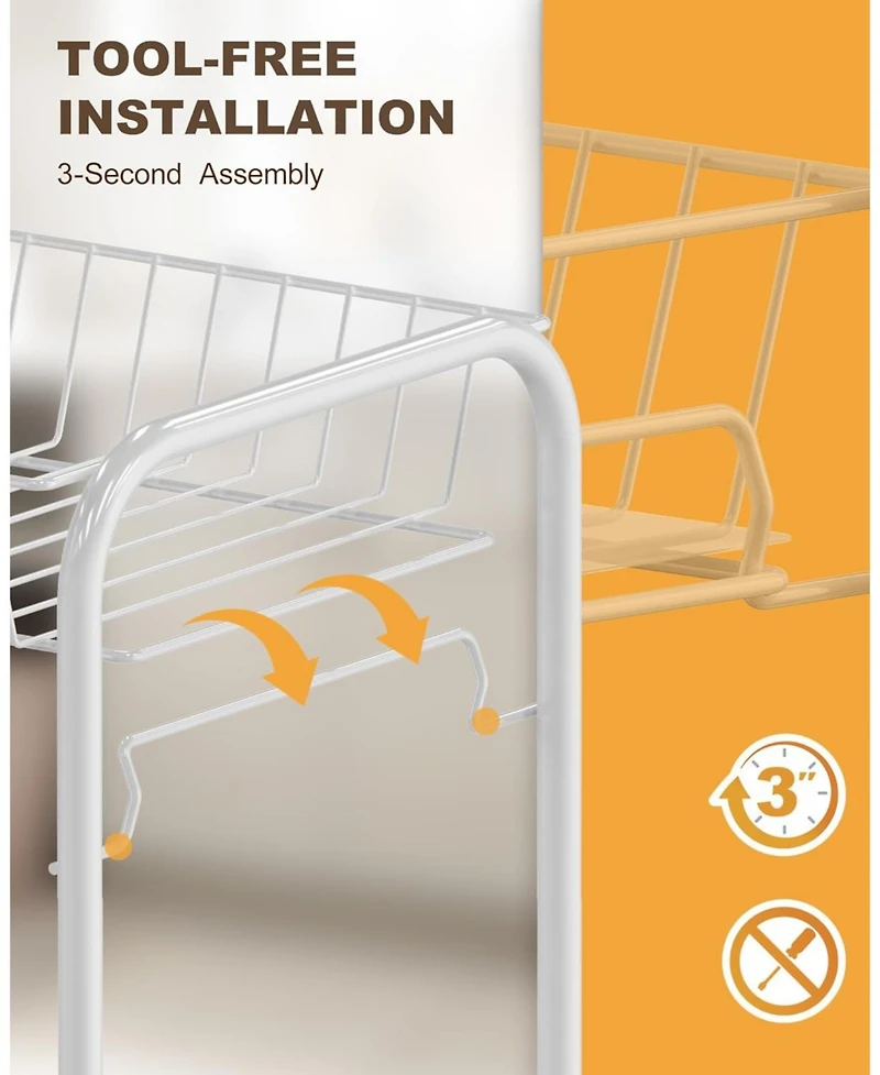 Mythinglogic 4 Tier Rolling Cart with 360°Wheels, Snack Cart, Removable Wire Baskets