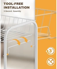 Mythinglogic 4 Tier Rolling Cart with 360°Wheels, Snack Cart, Removable Wire Baskets