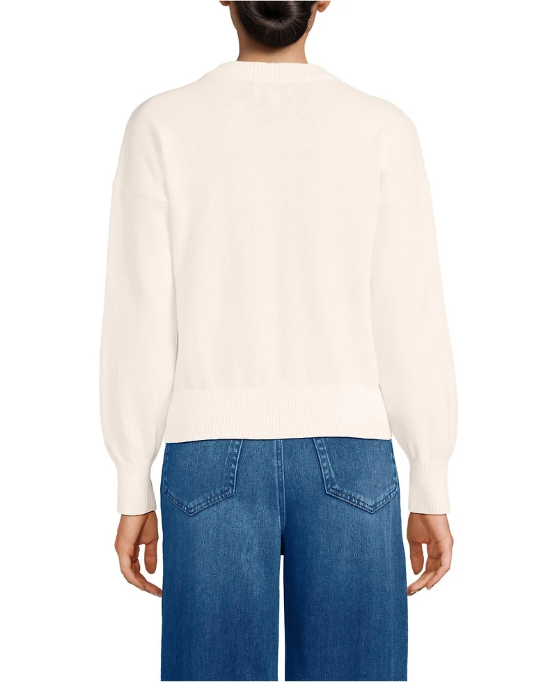 Lands' End Women's Cotton Embellished Cardigan Sweater