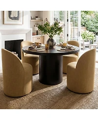 Maison Boucle Linen Upholstered Rolling Dining Chair with Casters Swivel 1 Piece