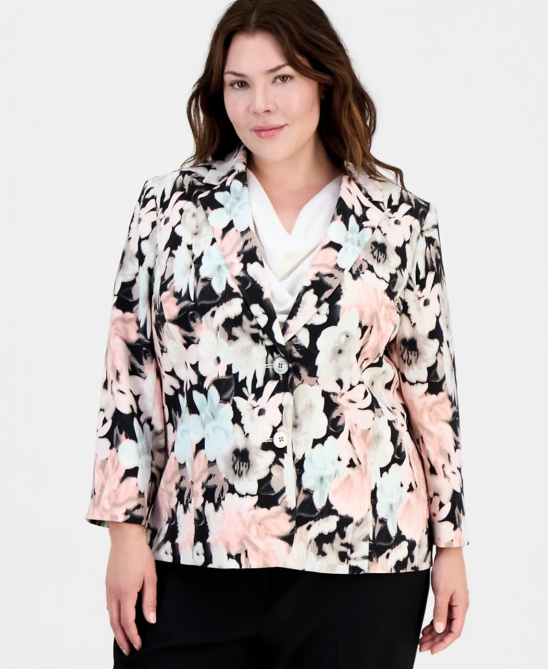 Kasper Plus Printed Two-Button Blazer