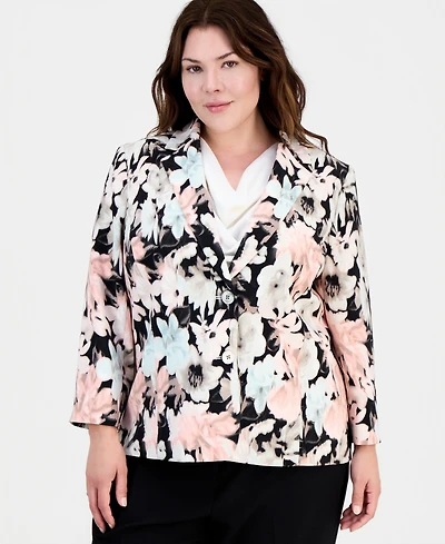 Kasper Plus Printed Two-Button Blazer
