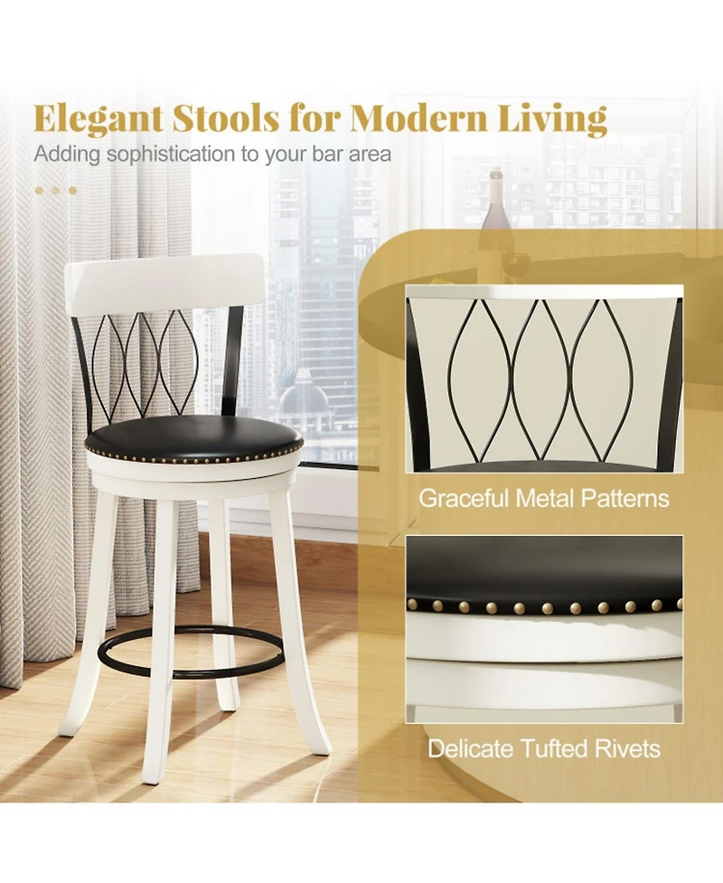 Gouun 26 in Swivel Upholstered Faux Leather Counter Height Bar Stools Set of 2 and Tufted Back