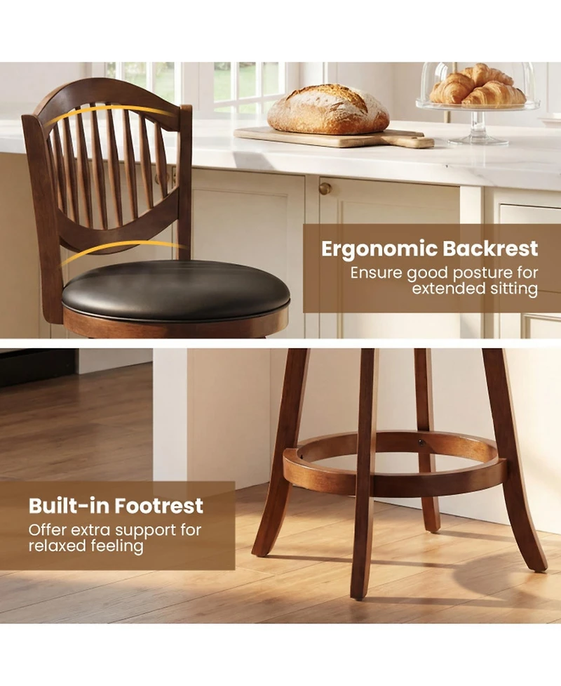 Gouun 25 in Swivel Upholstered Faux Leather Counter Height Bar Stools Set of 2