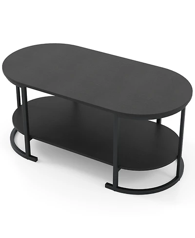 Slickblue Wooden Oval Coffee Table 2 Tier with Open Storage Shelf