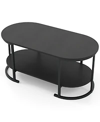 Slickblue Wooden Oval Coffee Table 2 Tier with Open Storage Shelf
