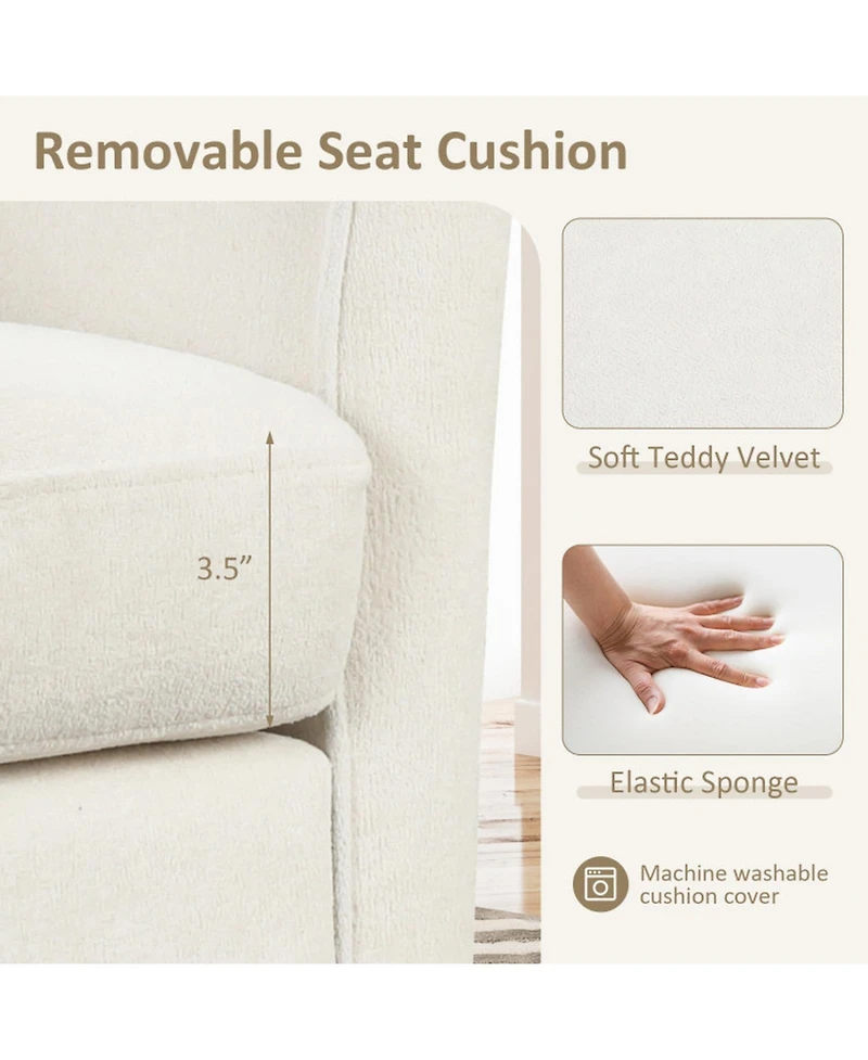 Gouun Upholstered Teddy Velvet Barrel Chair with Ottoman Footrest