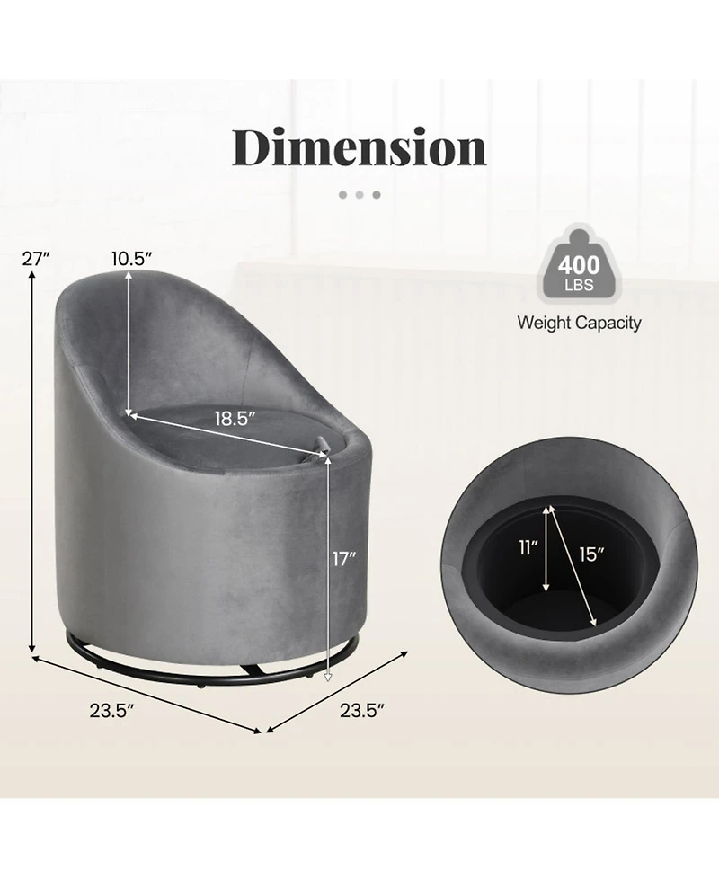 Gouun 360-Degree Swivel Barrel Chair with Hidden Storage