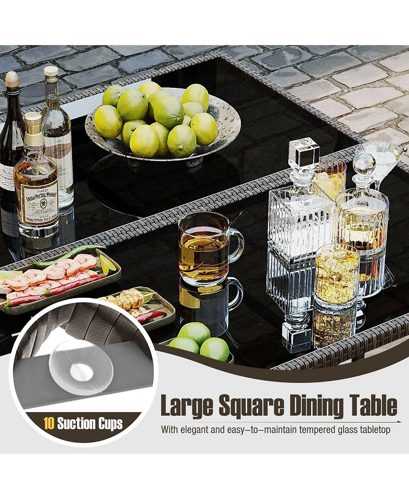 Gymax Set Of 9 Patio Dining Set with Tempered Glass Table and Ottoman Removable Cushions