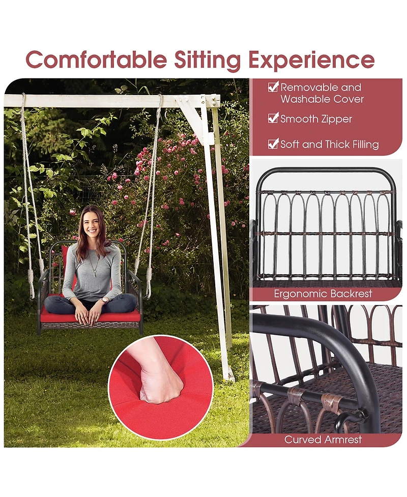 Gymax Single Person Hanging Swing Outdoor Hanging Seat w/ Back Cushion and Seat Cushion
