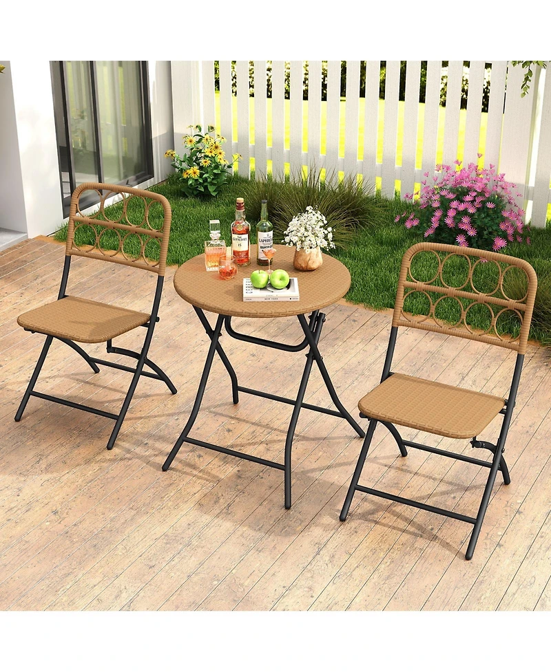 Sugift 3 Piece Folding Patio Bistro Set with Round Table and Chairs
