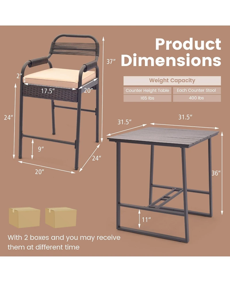sumyeg 5-Piece Rattan Counter Height Set with 4 Stools and Polywood Bar Table