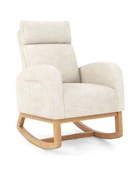Gouun Upholstered Chenille Rocker Armchair with Rubber Wood Frame