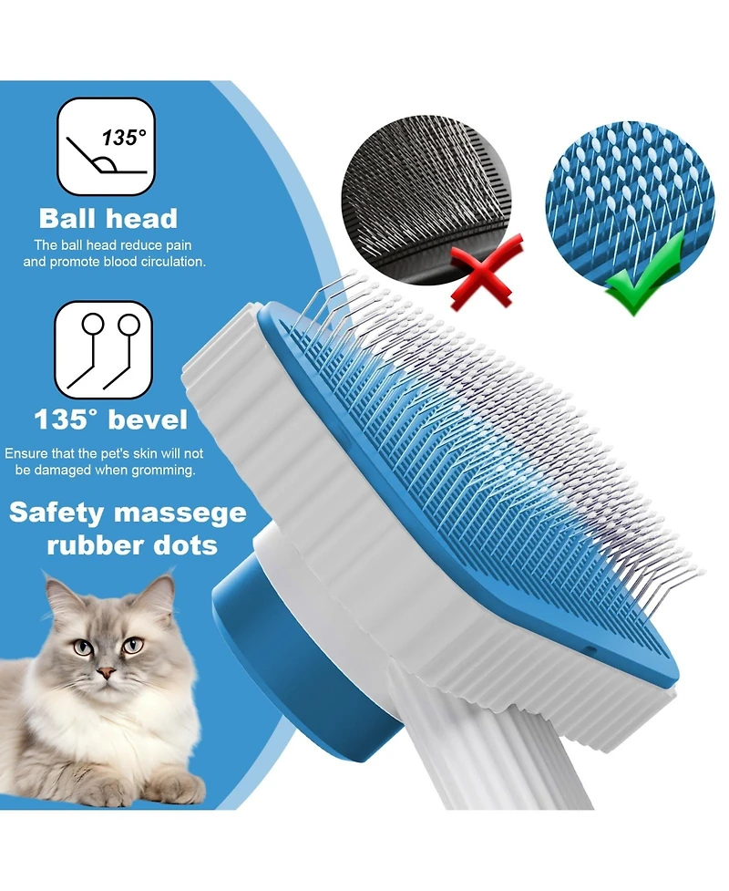 Aronkl Cat Brush for Long Short Haired Cats Remove Loose Mats Rounded Pins Skin Friendly Easy Clean Grooming Tool