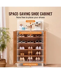 Sugift Rattan Shoe Cabinet, 5 Tiers with Adjustable Shelves for Entryway Storage