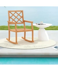 Sugift Teak Wood Oversized Rocking Chair with Slatted Seat and Back