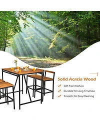 sumyeg 5-Piece Outdoor Acacia Wood and Pe Rattan Bar Set with Table and Stools