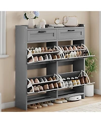 Homfan Shoe Cabinet with 4 Flip Drawers & 2 Top Drawers, Wooden Organizer Adjustable Shelf, Freestanding Storage Cabinets