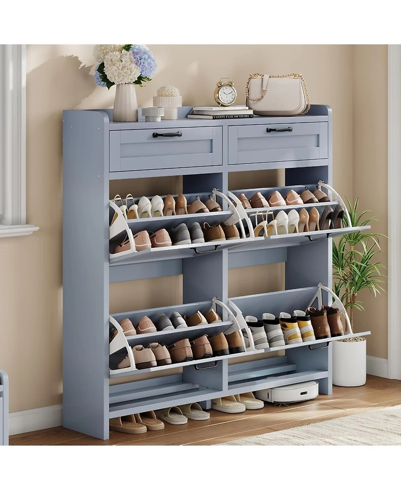 Homfan Shoe Cabinet with 4 Flip Drawers & 2 Top Drawers, Wooden Organizer Adjustable Shelf, Freestanding Storage Cabinets