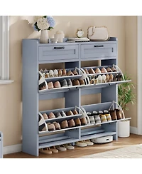 Homfan Shoe Cabinet with 4 Flip Drawers & 2 Top Drawers, Wooden Organizer Adjustable Shelf, Freestanding Storage Cabinets