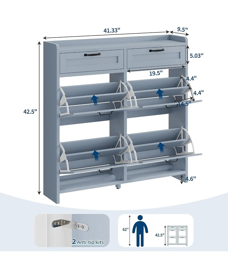 Homfan Shoe Cabinet with 4 Flip Drawers & 2 Top Drawers, Wooden Organizer Adjustable Shelf, Freestanding Storage Cabinets