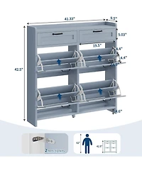 Homfan Shoe Cabinet with 4 Flip Drawers & 2 Top Drawers, Wooden Organizer Adjustable Shelf, Freestanding Storage Cabinets