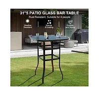 gaomon Patio Bar Height Table, Metal Frame Patio Bar Table Tempered Glass, Height High Top Outdoor Table for Backyard, Poolside and Garden