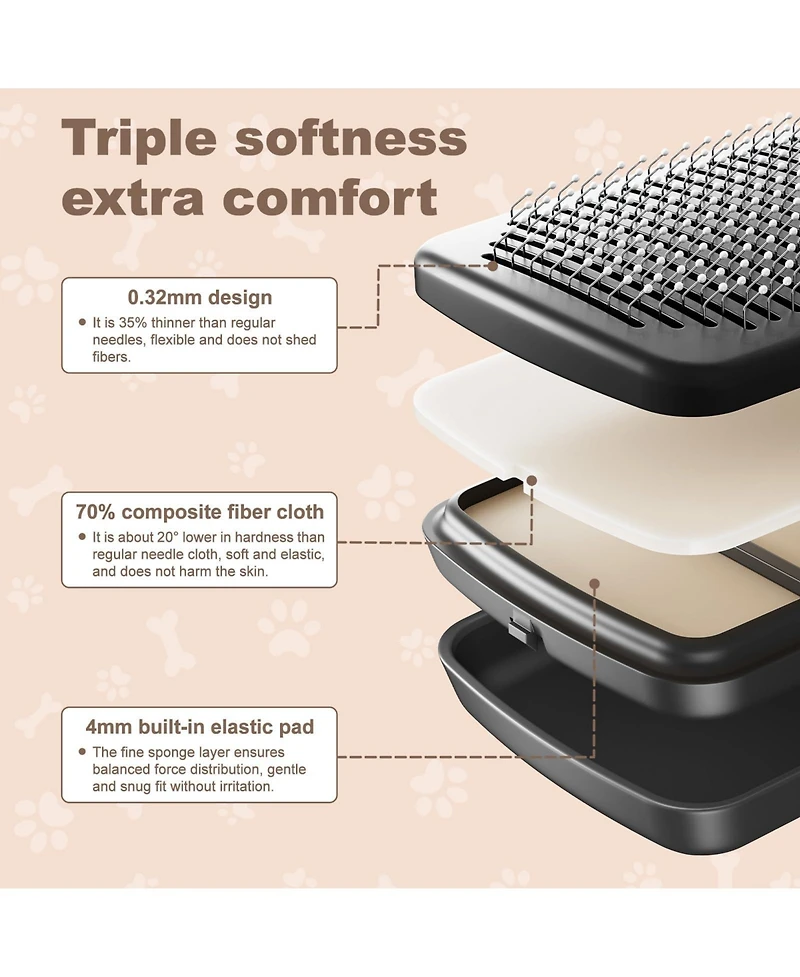 Aronkl Self Cleaning Deshedding Cat Brush Adjustable 2 Level Pins One Click Ergonomic Handle For Small Pets