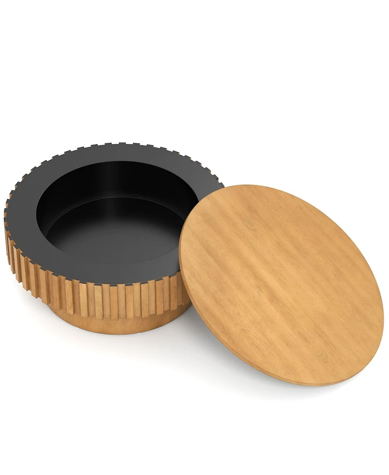 Slickblue Modern Round Wooden Drum Coffee Table with Hidden Storage Compartment